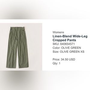 Abercrombie Olive Green Linen Ankle Pants